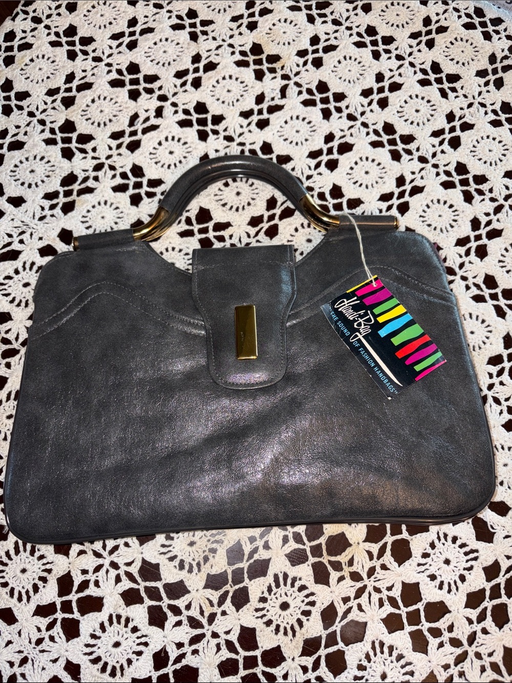 Chic Metallic Black Top-Handle Satchel by Just Be